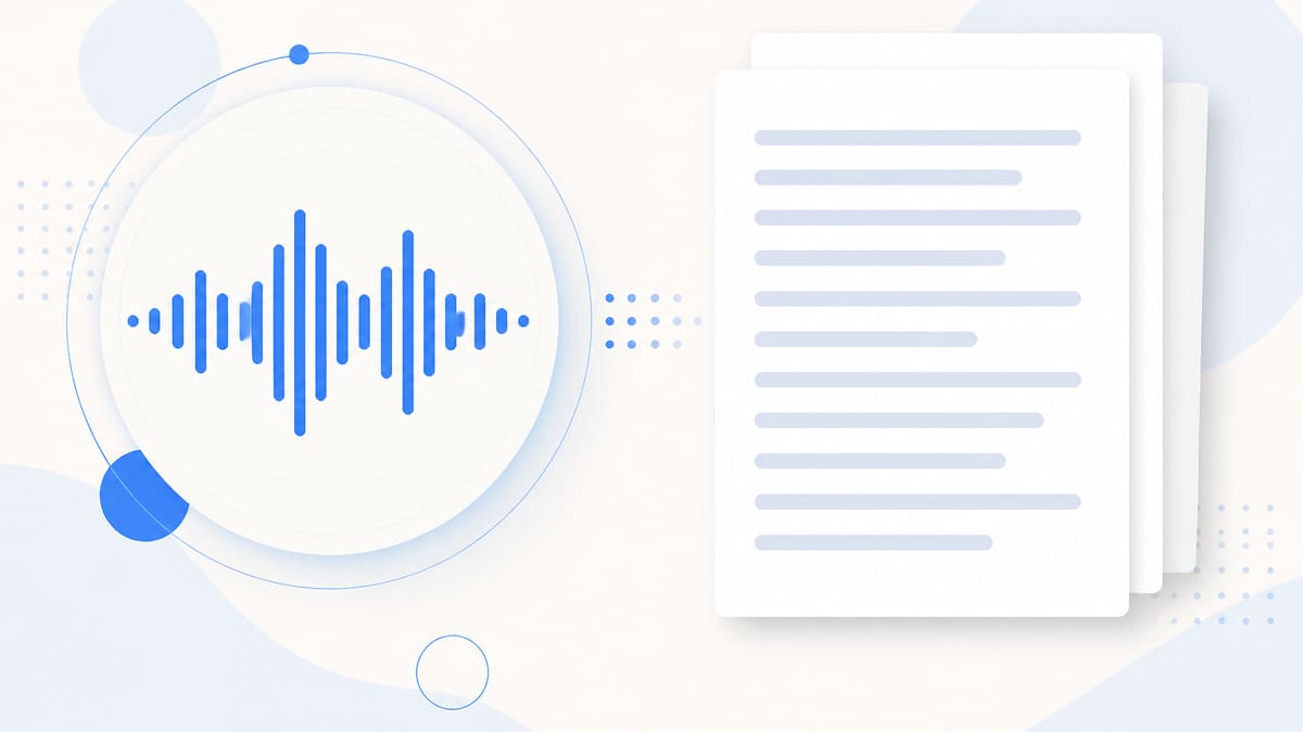 Editorial illustration of a waveform becoming a block of written lines on a desk
