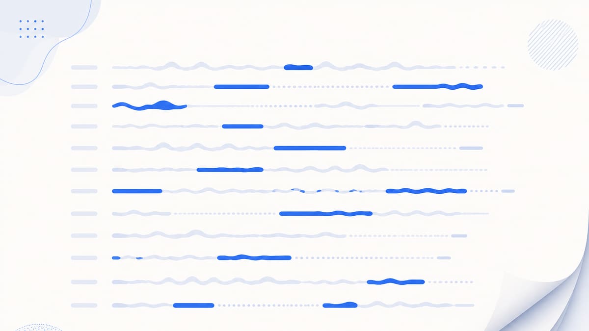 Editorial illustration of a transcript page filling with even rows of writing